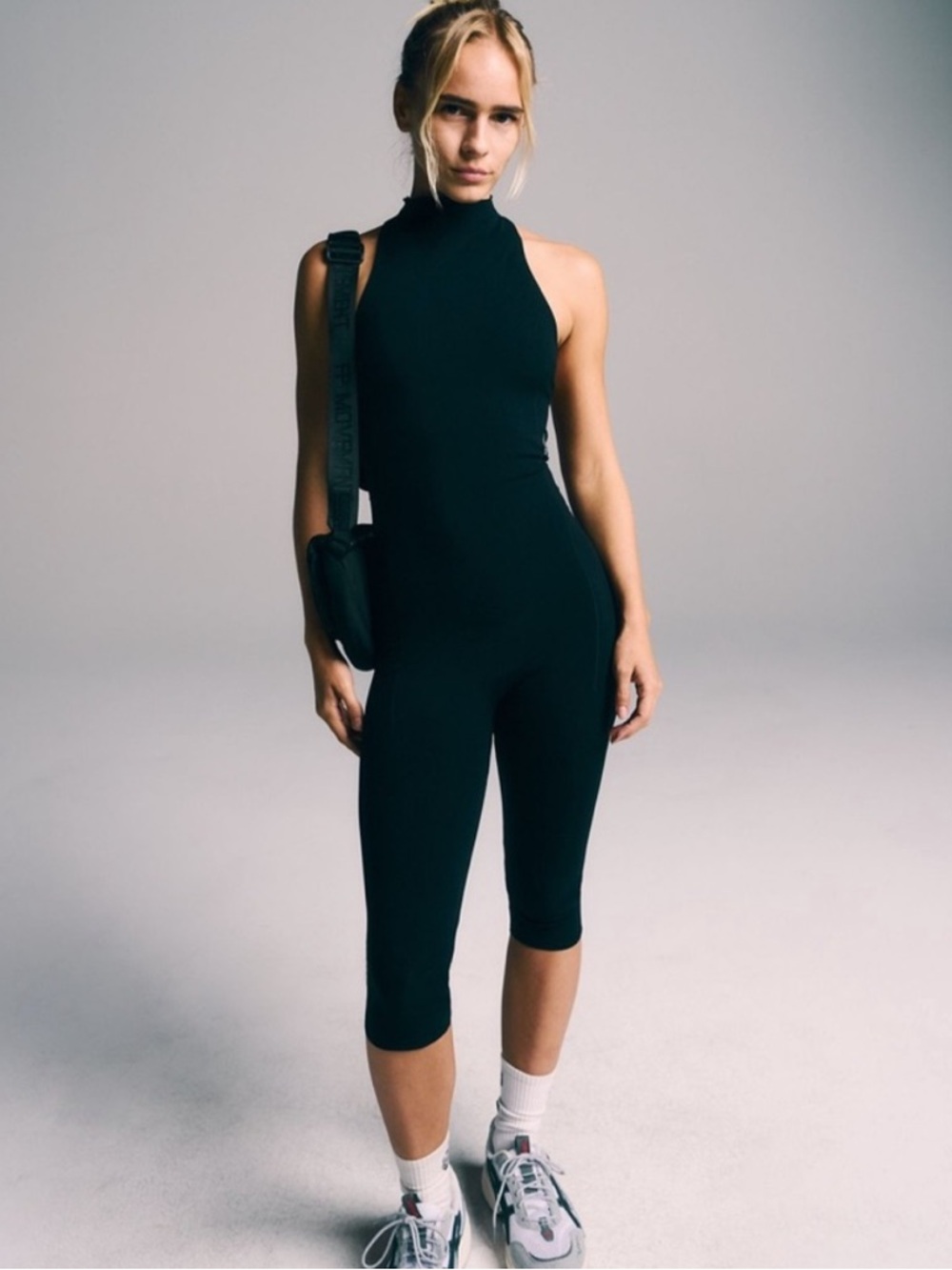 Free People Movement High Side Black Athletic One Piece Jumpsuit Romper